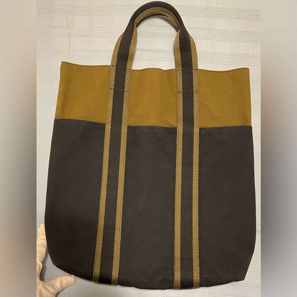 Hermes Authentic Vintage Medium Green with Blue two-tone Fabric Tote Bag